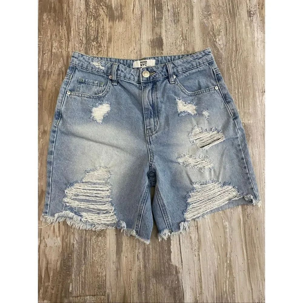 Madden NYC High Rise Destroyed Jean Shorts Light Wash Women’s Junior’s Sz 7